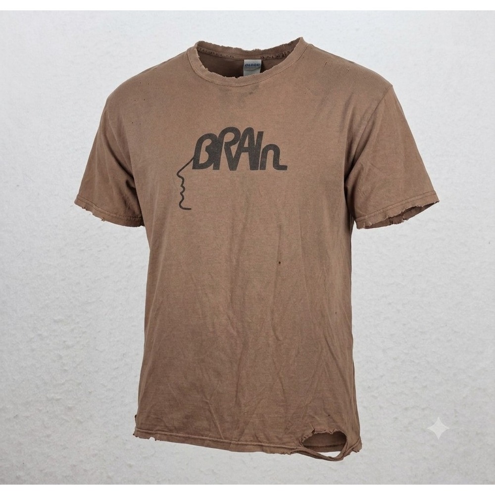 Gildan Ultra Cotton Vintage Brain Record Distressed Men's Brown T-Shirt. Size L